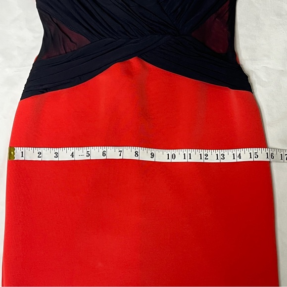 2b Bebe Bodycon Gia Mesh Front Cross Mini Dress Red Black Cocktail Party Y2K - Picture 15 of 16